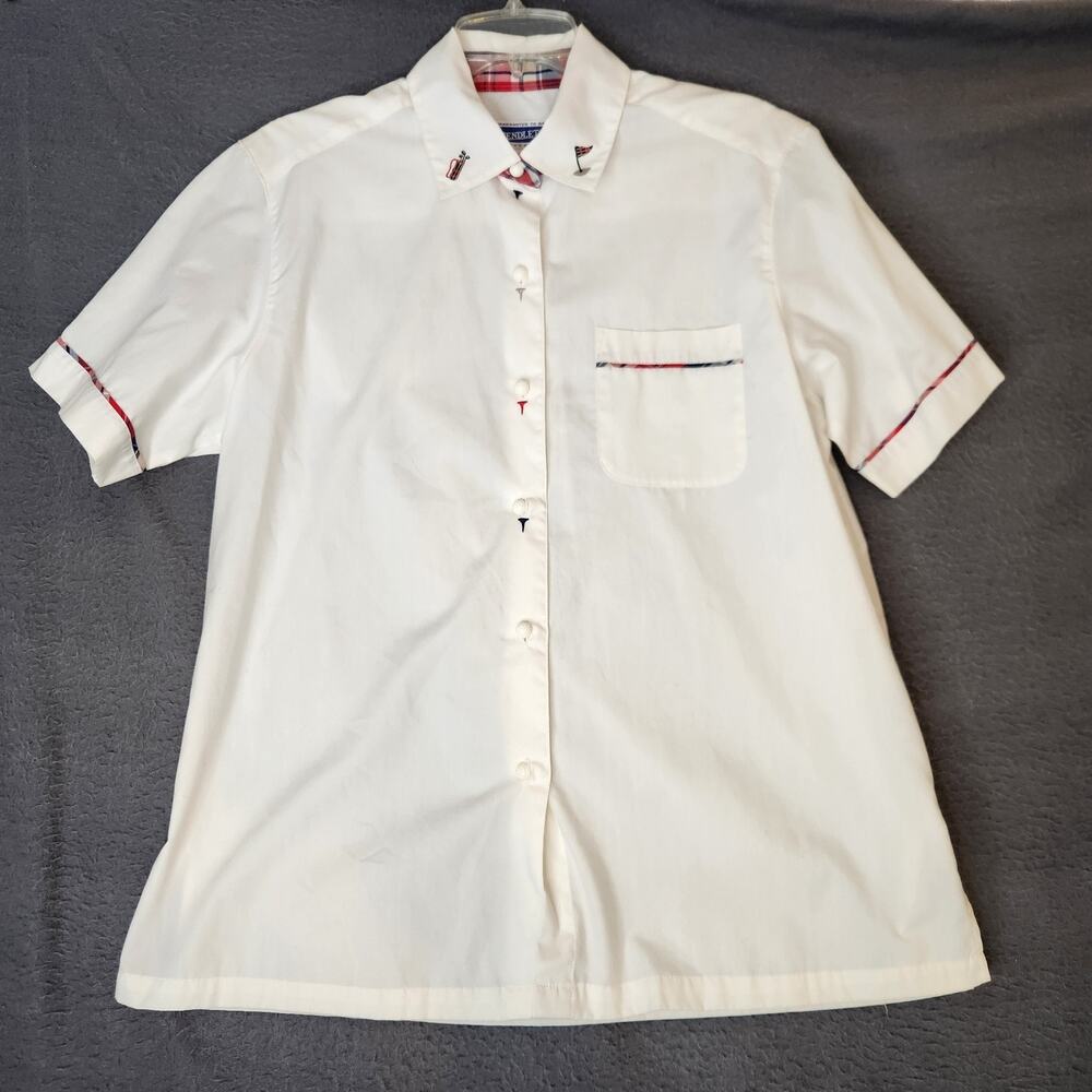 VTG Pendleton Golf Button Up Shirt Women's Sz 12 White Embroidered Golf Ball Tee